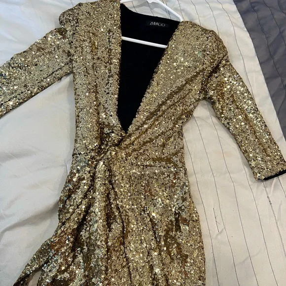 slim fit dress slacks Goddiva – Glitter Wrap Maxi Dress – Ball gowns – Gold main image 1